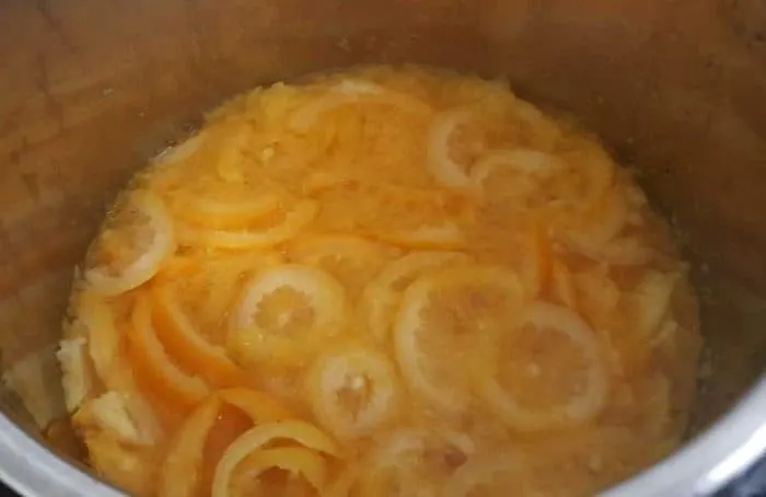 instant pot lemon cherry marmalade after orange and lemon rinds are cooked