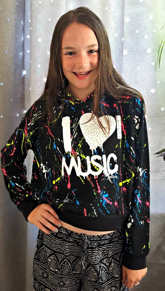 Mackenzie Ziegler for Justice splatter paint cropped hoodie