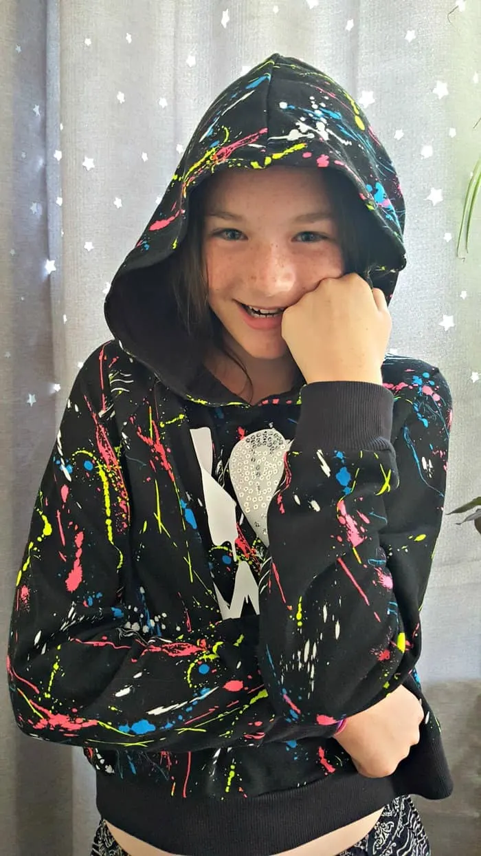 Mackenzie Ziegler for Justice splatter paint hoodie