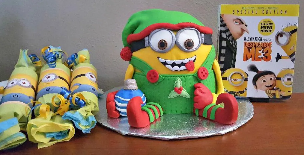 minion cake with minions christmas crackers and despicable me 3