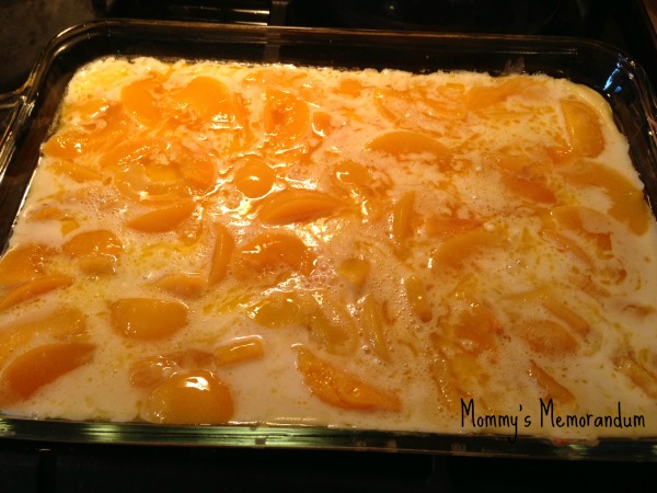 peach cobbler in the oven