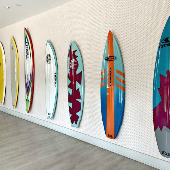 santa cruz dream inn surfboards on wall