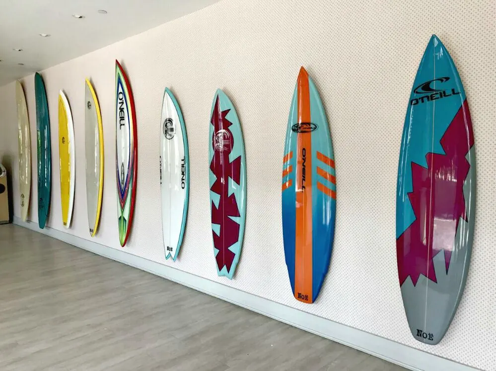 santa cruz dream inn surfboards on wall