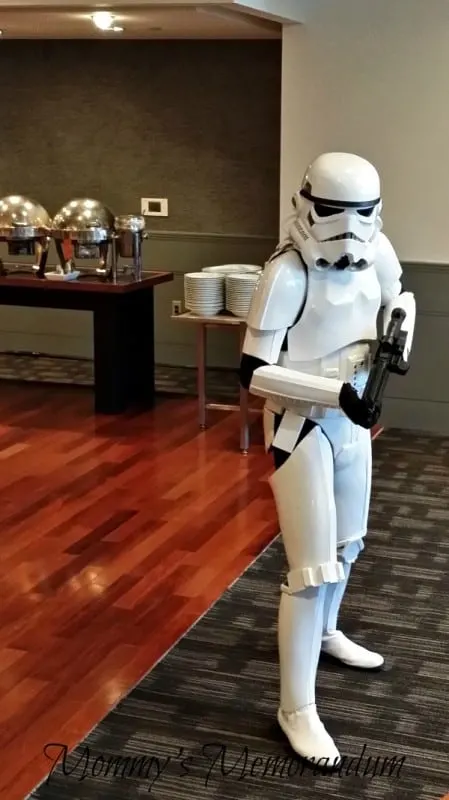 Stormtrooper greets guests at #StarWarsRebelsEvent. Behind the scenes Disney experience.