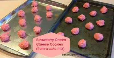 strawberry cream cheese cookies on cookie sheets