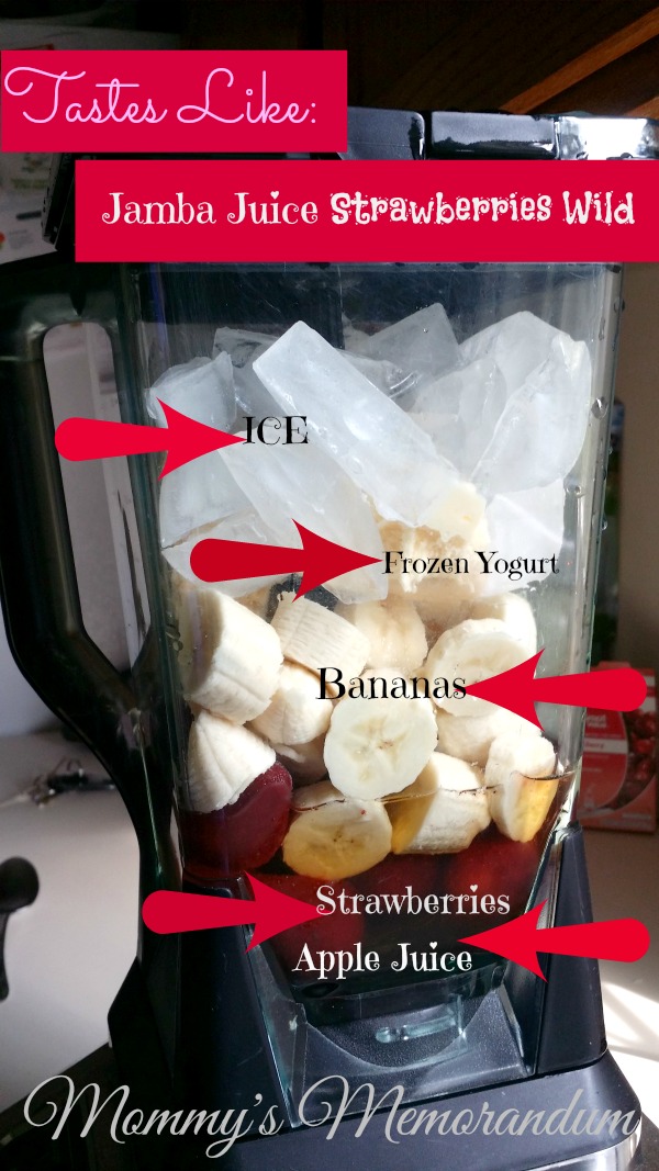 Ingredients for Copycat Jamba Juice Strawberries Wild Smoothie including bananas, strawberries, and ice