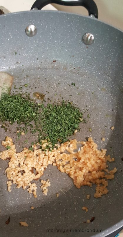 Terra's Kitchen garlic and parsley added to pan