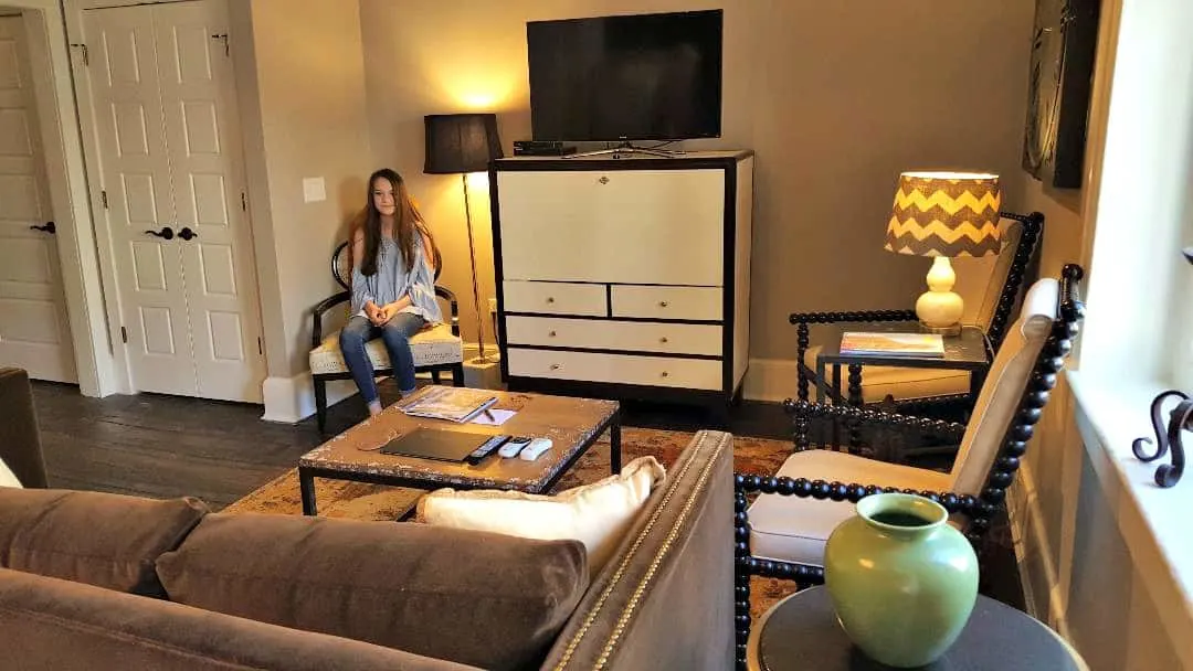 windsor boutique hotel living room from kitchen