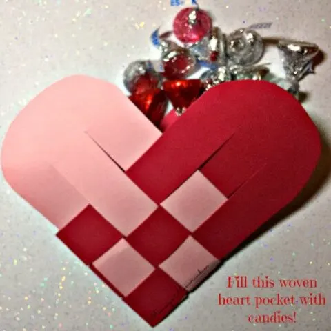 woven heart pocket filled with candy